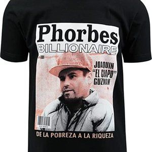 Chapo Phorbes Billionare Joaquin Guzman Mens Graphic T Shirt Black Size Medium